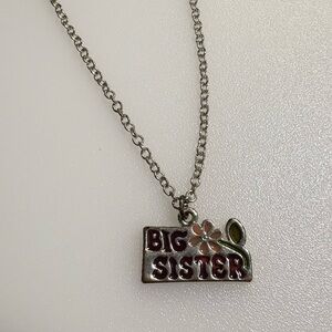 Big Sister Flower Accent 15” Silver Tone Necklace